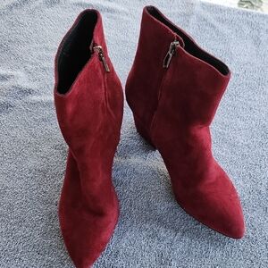 Botkier Burgundy Suede Heeled Booties. Size 10.
